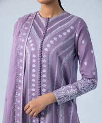 3 Piece - Embroidered Cotton Satin Suit