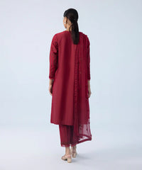 3 Piece - Embroidered Cotton Satin Suit