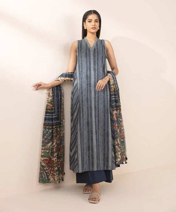 3 Piece - Printed Zari Lawn Suit