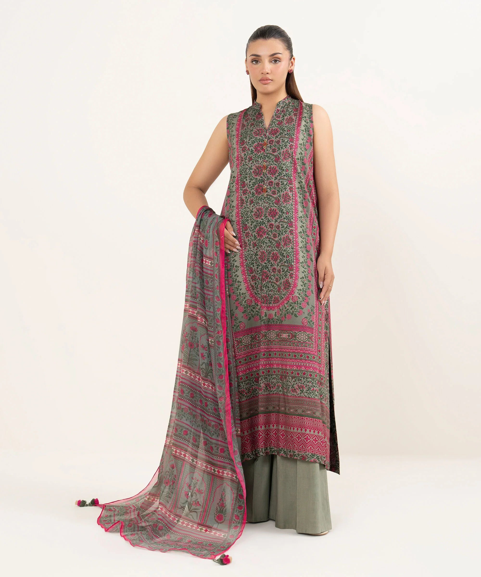 3 Piece - Printed Light Linen Suit
