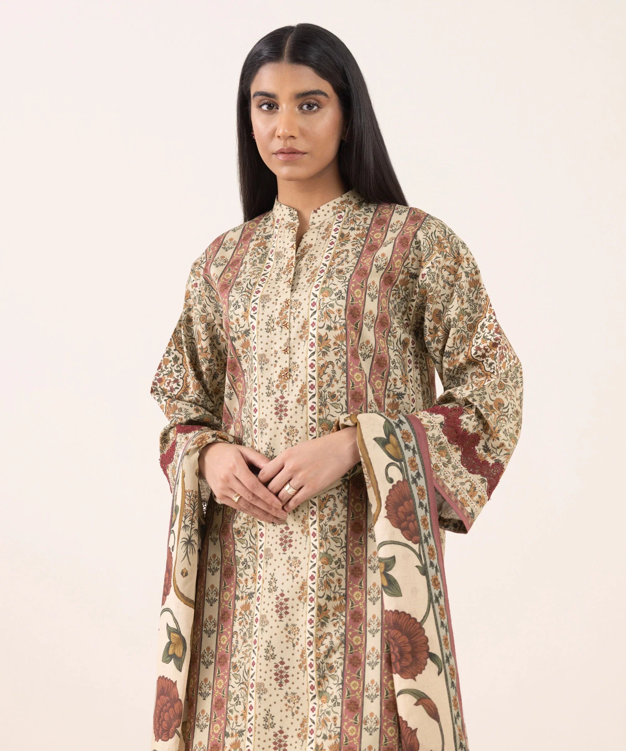 3 Piece - Printed Cotton Suit