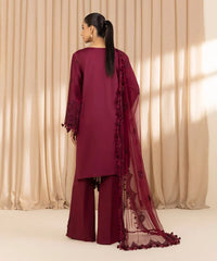3 Piece - Embroidered Cotton Satin Suit