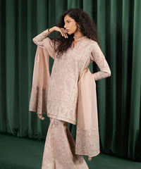 3 Piece - Embroidered Cotton Satin Suit