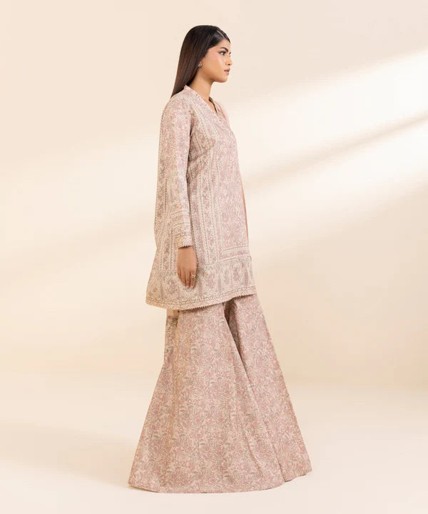 3 Piece - Embroidered Cotton Satin Suit