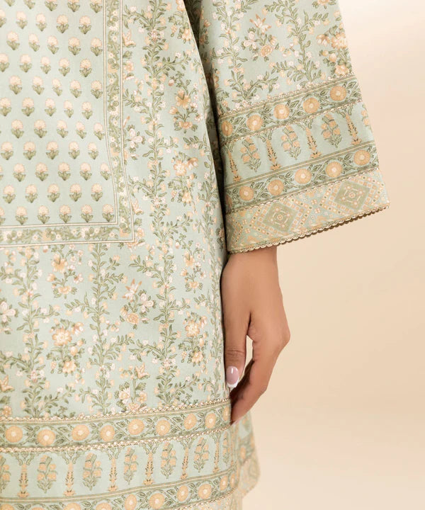 3 Piece - Embroidered Cotton Satin Suit