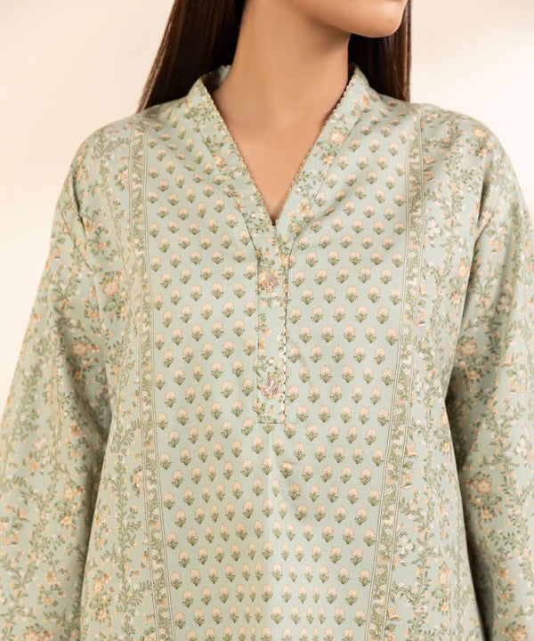 3 Piece - Embroidered Cotton Satin Suit