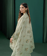 3 Piece - Embroidered Cotton Satin Suit