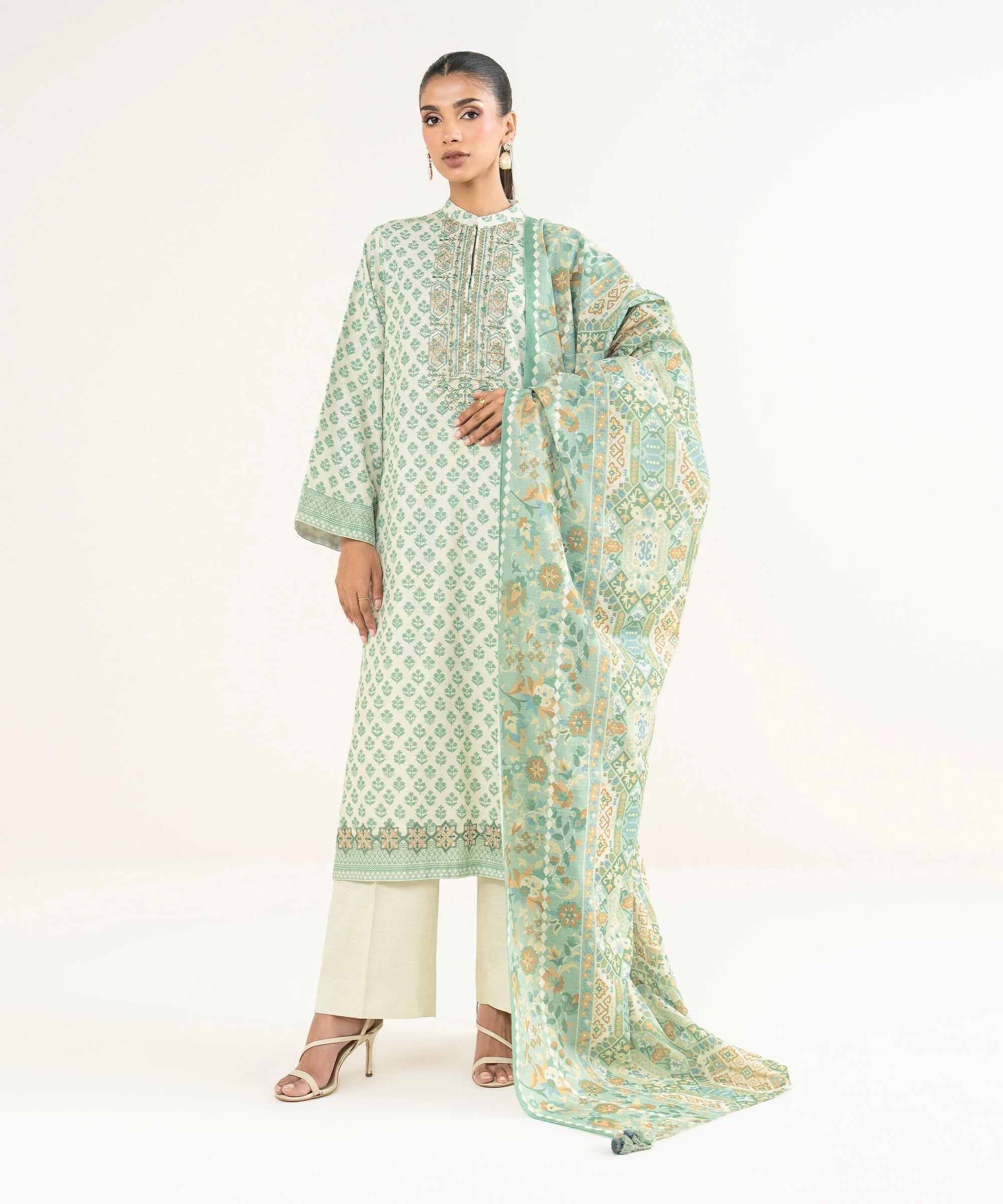 2 Piece - Embroidered Light Khaddar Suit