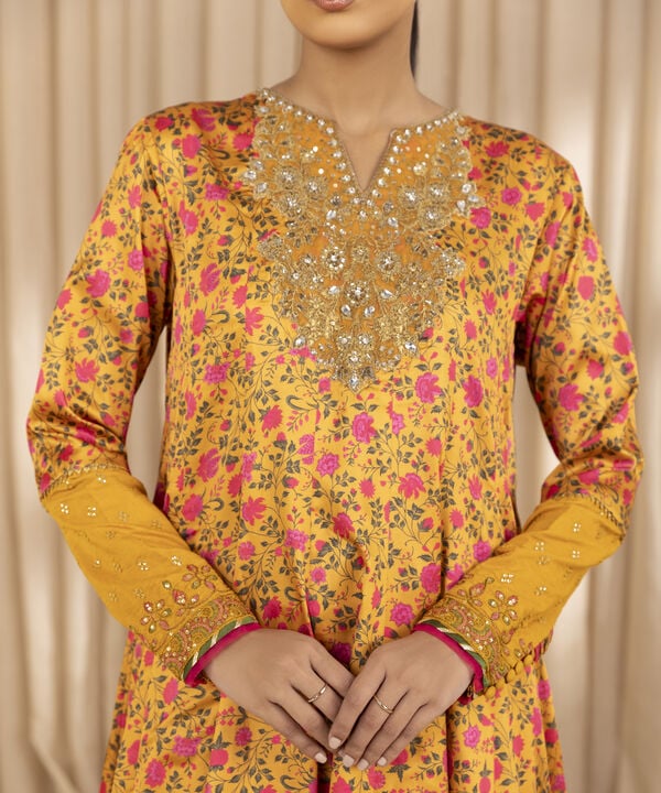 3 Piece - Embroidered Satin Suit