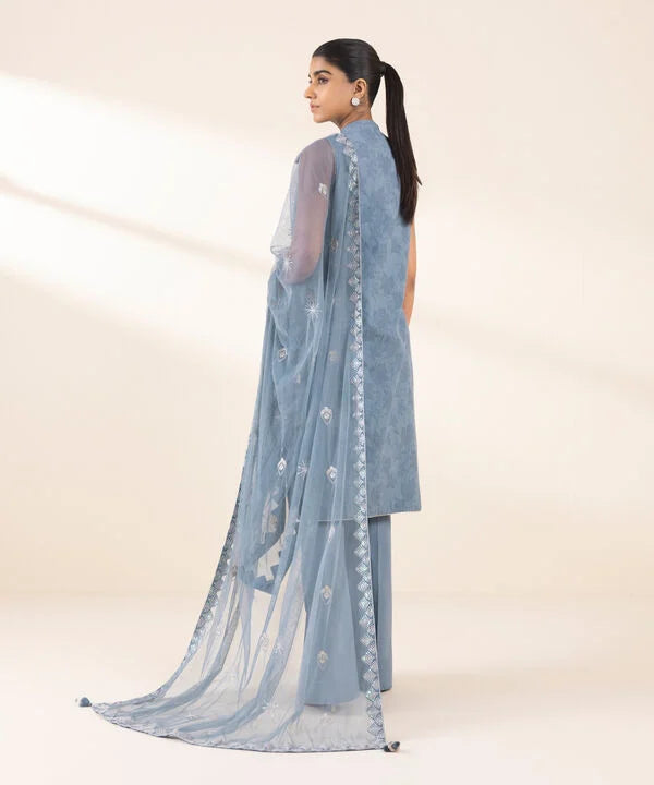 3 Piece - Embroidered Cotton Jacquard Suit