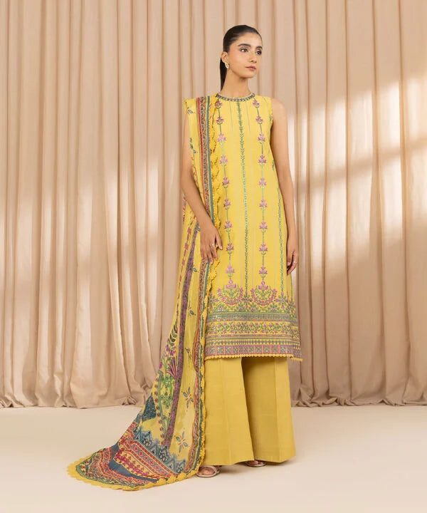 3 Piece - Embroidered Cotton Net Suit