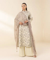 3 Piece - Embroidered Cotton Satin Suit