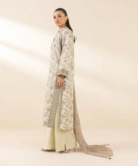 3 Piece - Embroidered Cotton Satin Suit