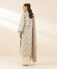3 Piece - Embroidered Cotton Satin Suit