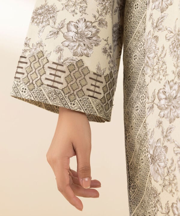 3 Piece - Embroidered Cotton Satin Suit