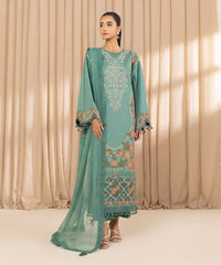 3 Piece - Embroidered Cotton Satin Suit