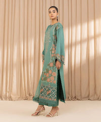 3 Piece - Embroidered Cotton Satin Suit