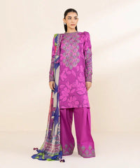 3 Piece - Embroidered Cotton Satin Suit