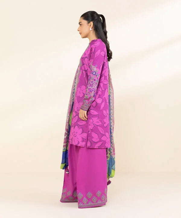 3 Piece - Embroidered Cotton Satin Suit