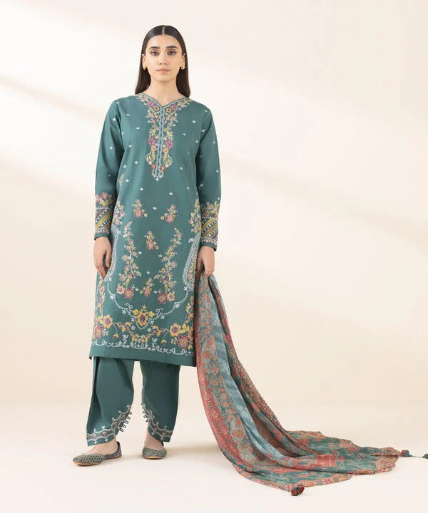 3 Piece - Embroidered Cotton Suit