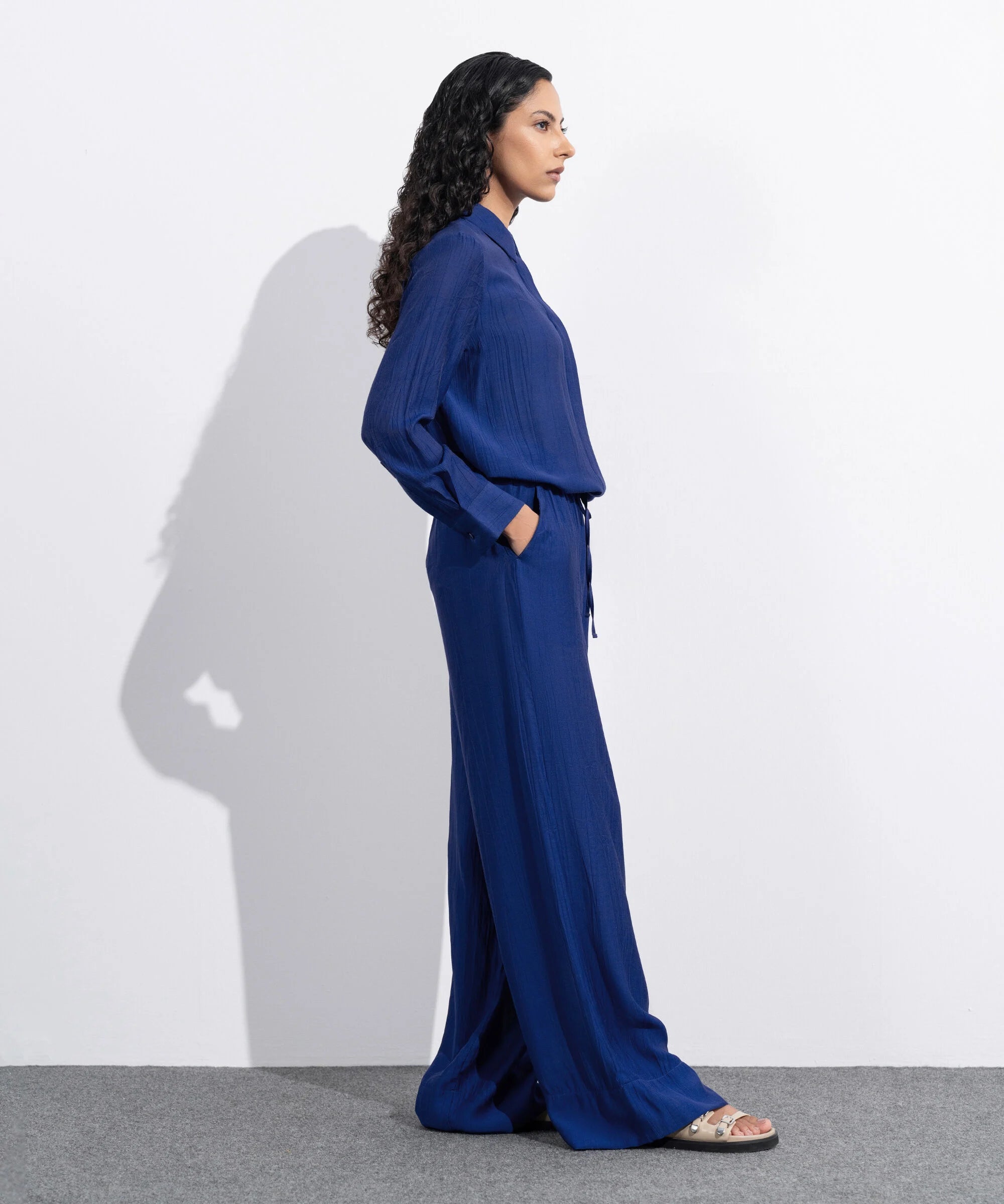 Textured Wide-Leg Trousers